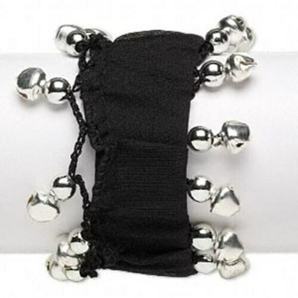 Black Silver Goth Punk Stretch Cuff Bracelet With Bells - Picture 1 of 1